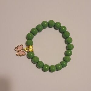 Green Beaded Bracelet with Butterfly Charm (2 for $10)